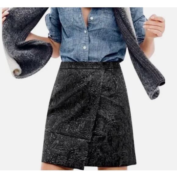 J.crew mini skirt womens 6 black brocade Y2K whimsigoth festive formal witchy - Picture 1 of 10